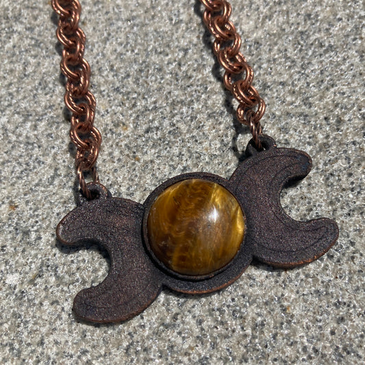 Moon Tigers Eye Crystal Pendant Necklace