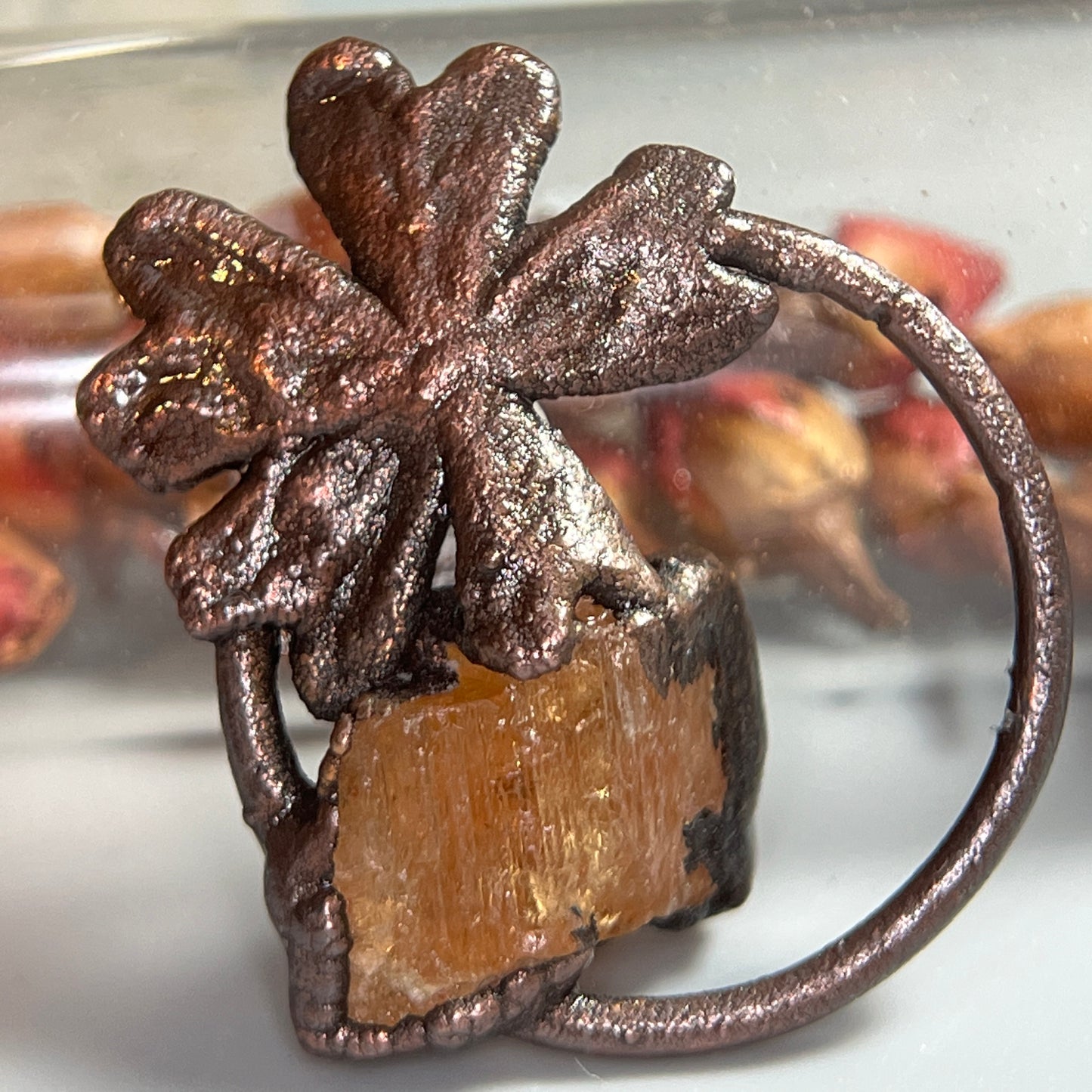 handmade crystal pendant with dark witchy flower on a chunky chain