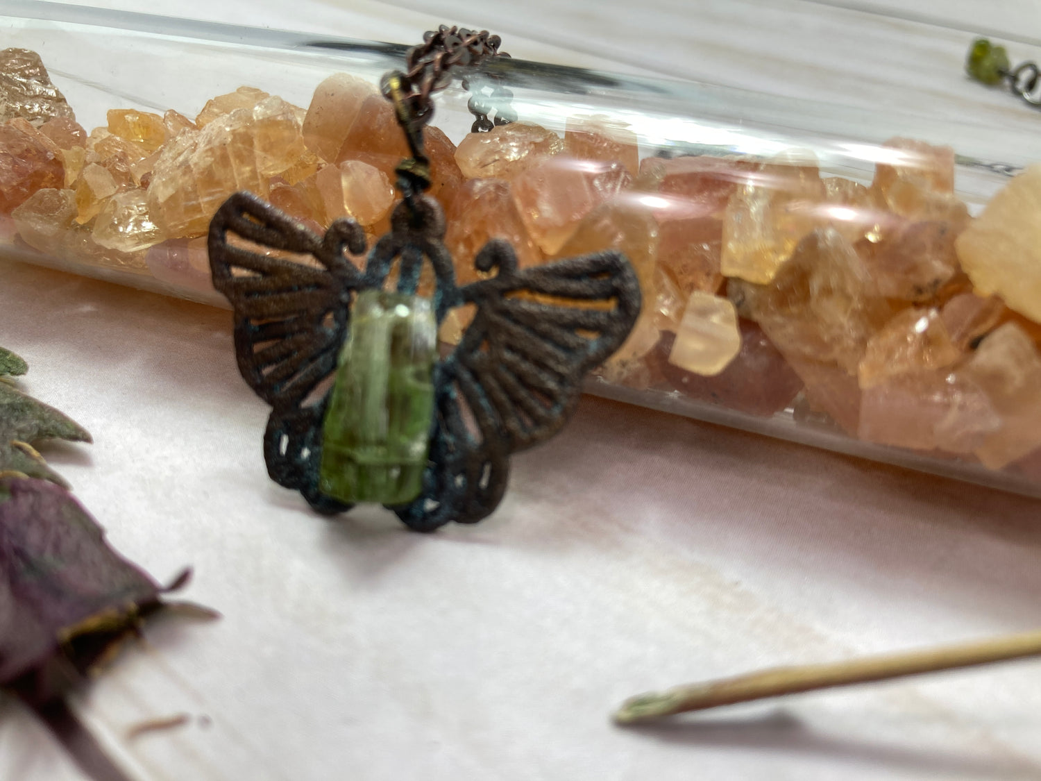 green tourmaline butterfly necklace 