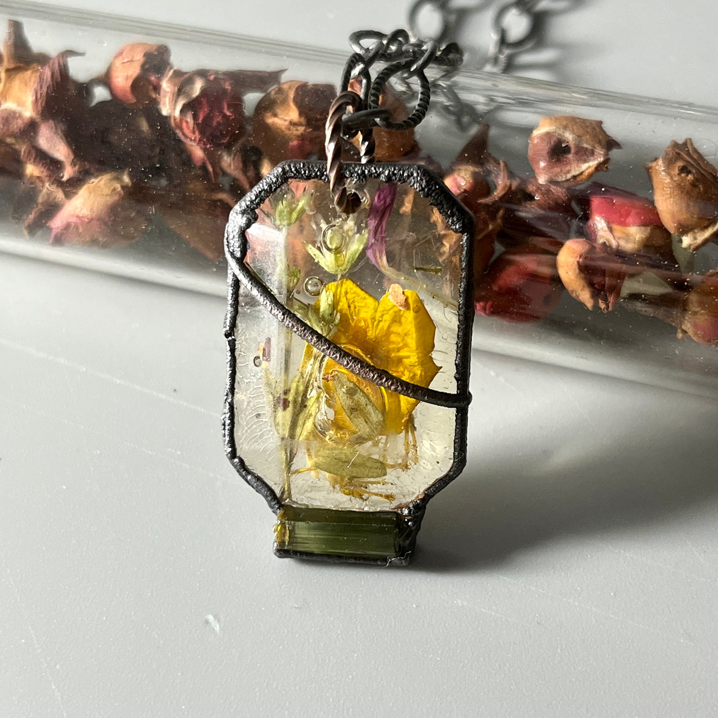Green Tourmaline and VT Wildflowers Necklace