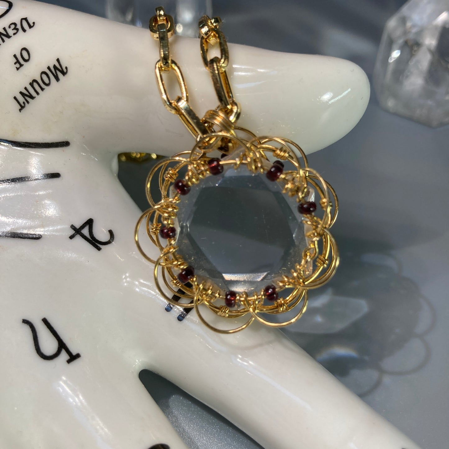 Golden Mandala Clear Quartz Crystal Necklace