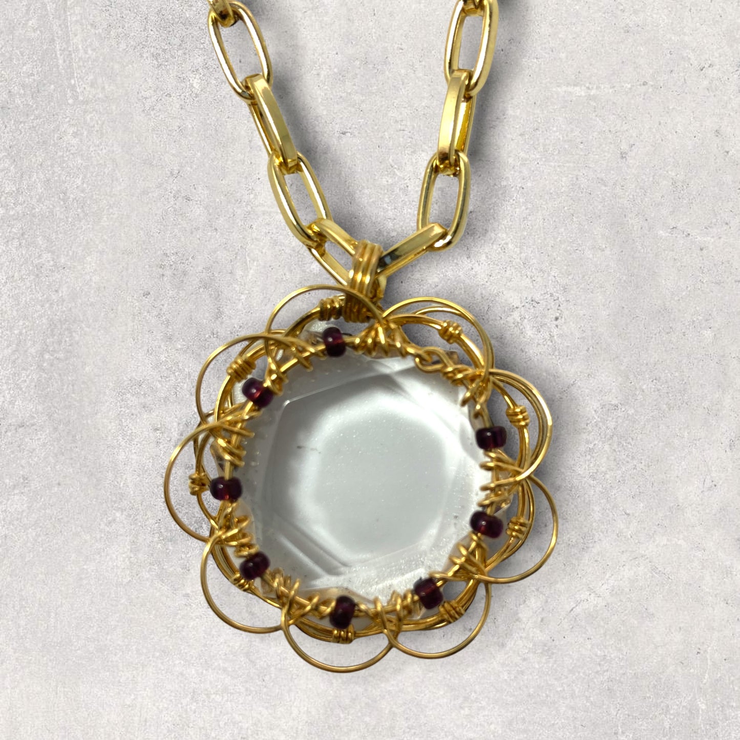 Golden Mandala Clear Quartz Crystal Necklace